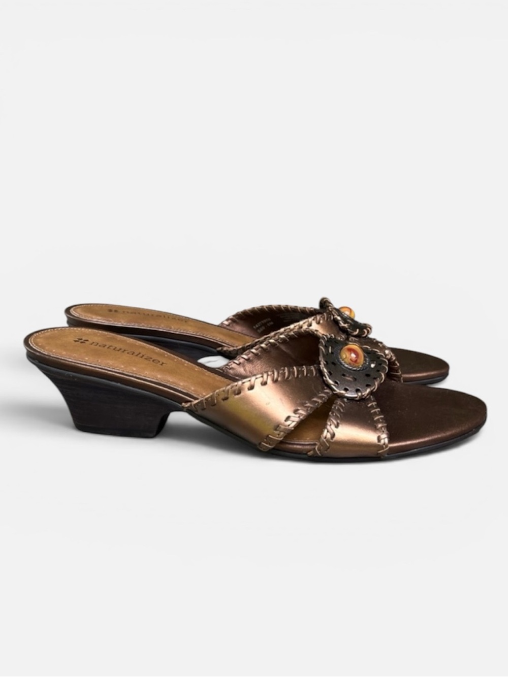 Naturalizer Bronze Metallic Leather Low Heel Slide Sandal/Mule Size 6